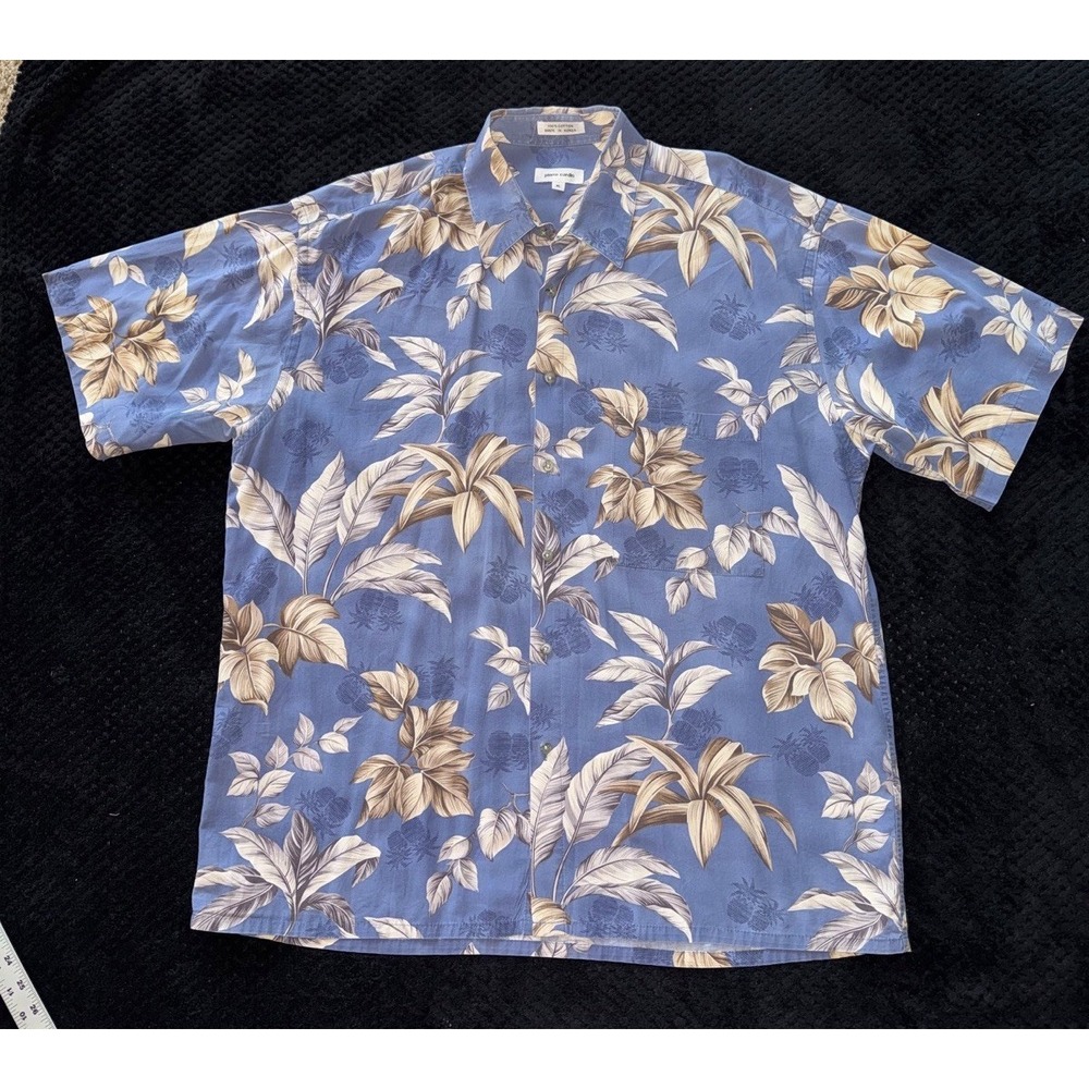 Pierre Cardin Men's Blue Vintage Tropical‎ Palm Leaf Button Up Size X-Large